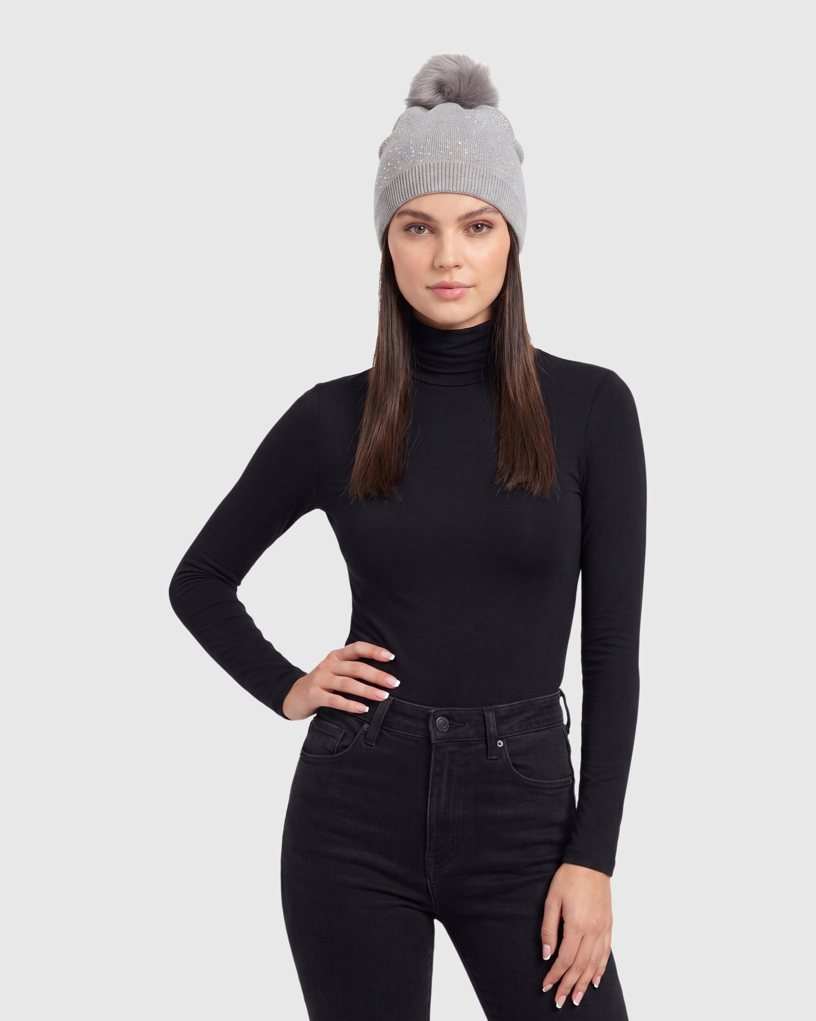 KNIT BEANIE HAT WITH FUR-FREE FOX (FAUX FUR) POMPOM