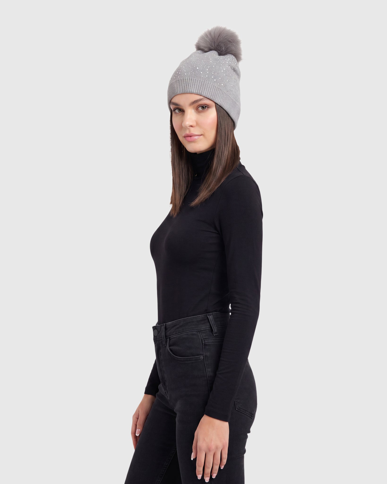 KNIT BEANIE HAT WITH FUR-FREE FOX (FAUX FUR) POMPOM