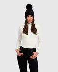 KNIT BEANIE HAT WITH FUR-FREE FOX (FAUX FUR) POMPOM - BLACK/BLACK
