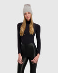 KNIT BEANIE HAT WITH FUR-FREE FOX (FAUX FUR) POMPOM - GRAY/GRAY