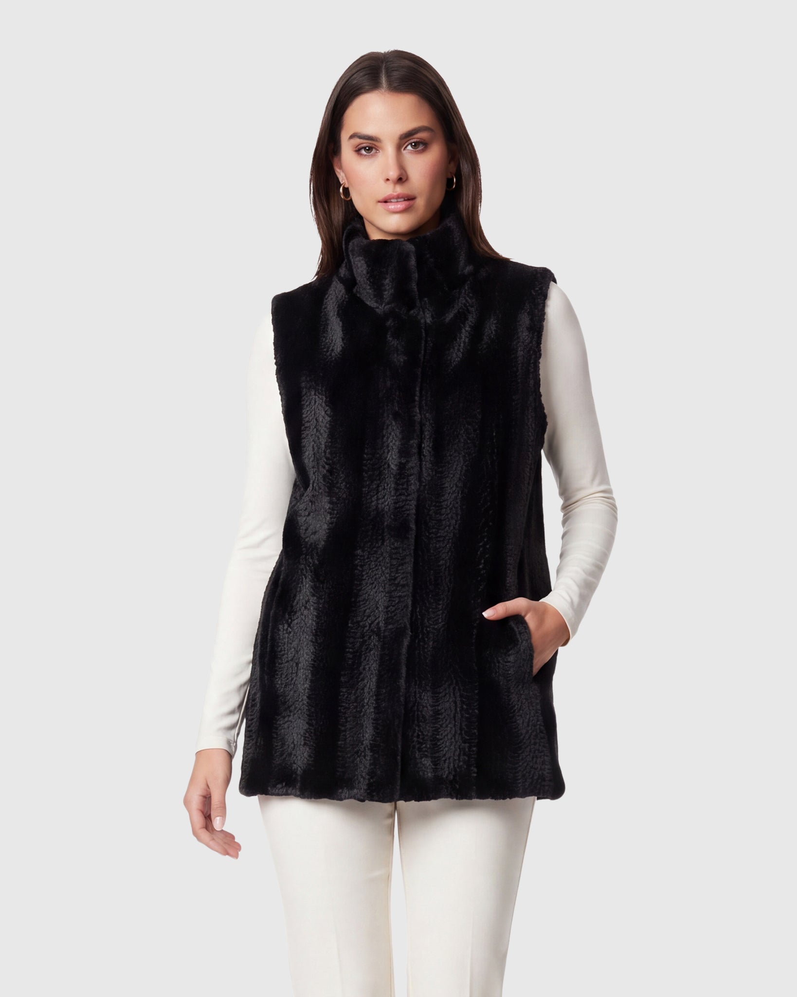 FUR-FREE MINK (FAUX FUR) VEST, REVERSIBLE