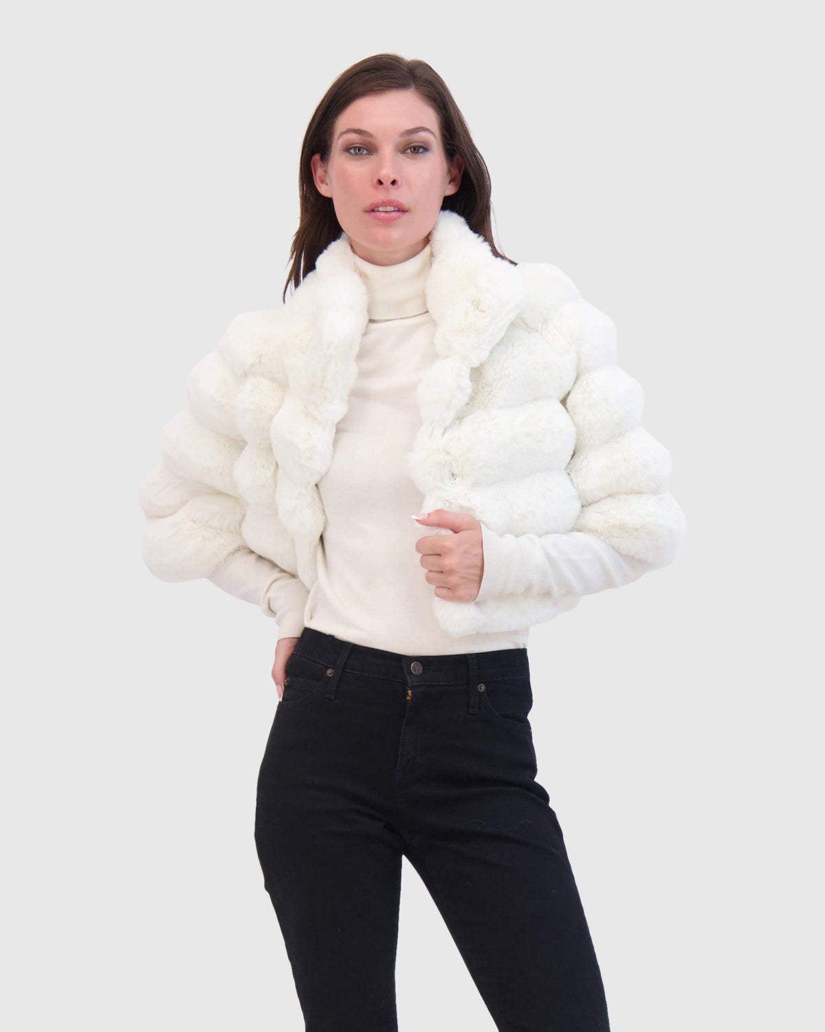 FUR-FREE CHINCHILLA (FAUX FUR) BOLERO - WHITE CHINCH