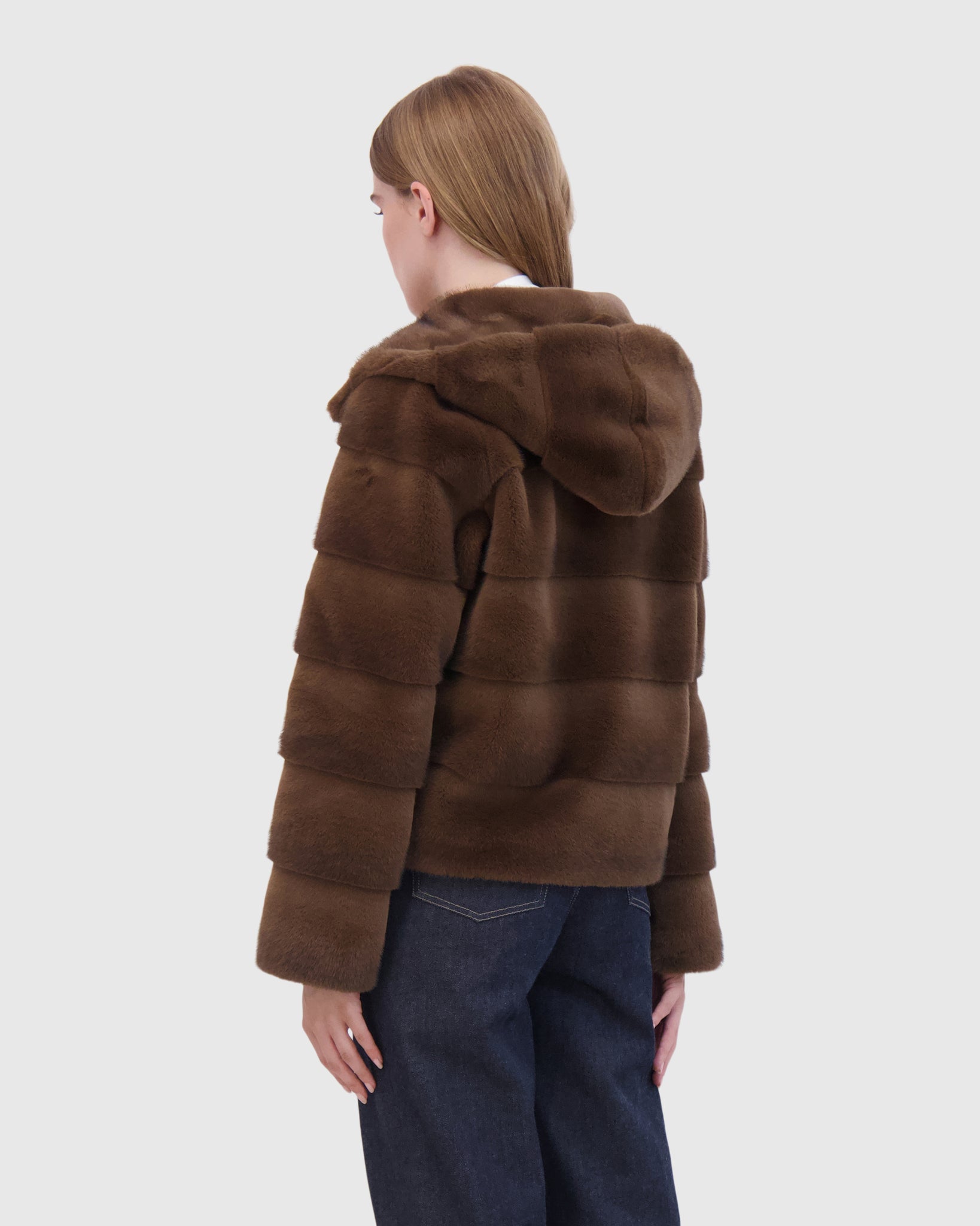 FUR-FREE MINK (FAUX FUR) HOODED JACKET