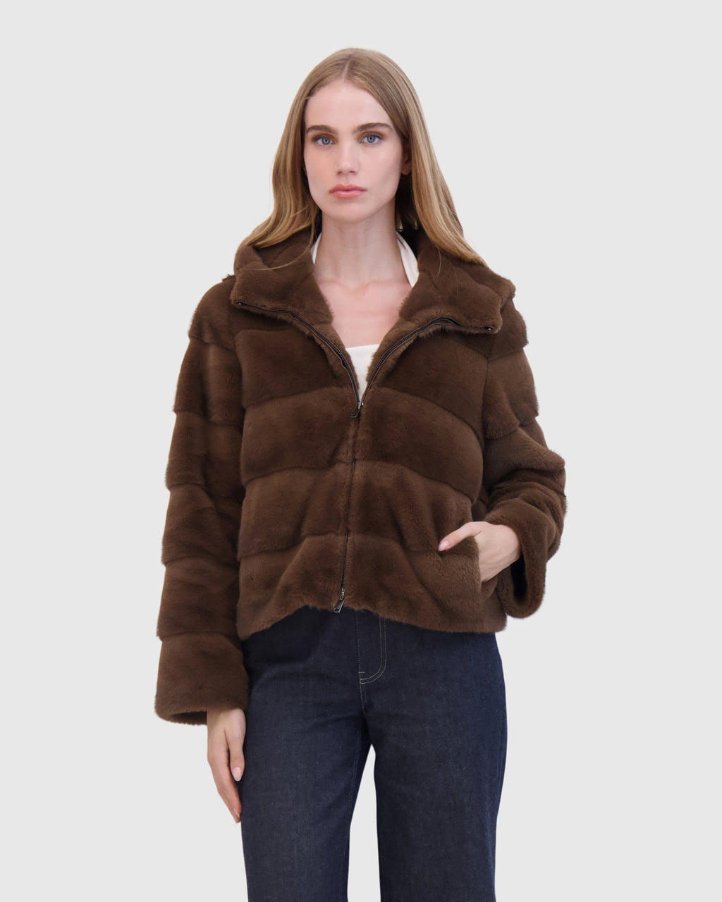 FUR-FREE MINK (FAUX FUR) HOODED JACKET