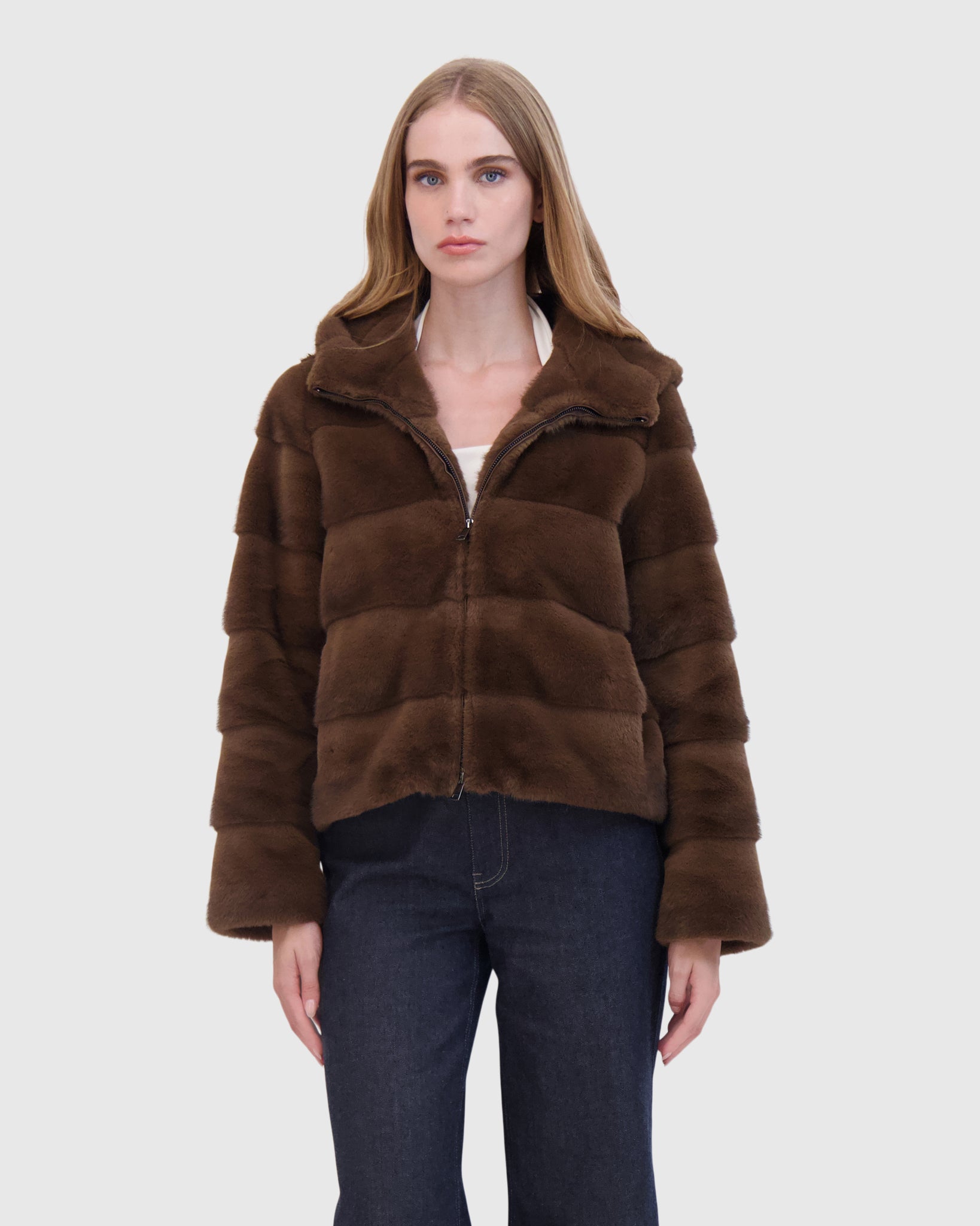 FUR-FREE MINK (FAUX FUR) HOODED JACKET