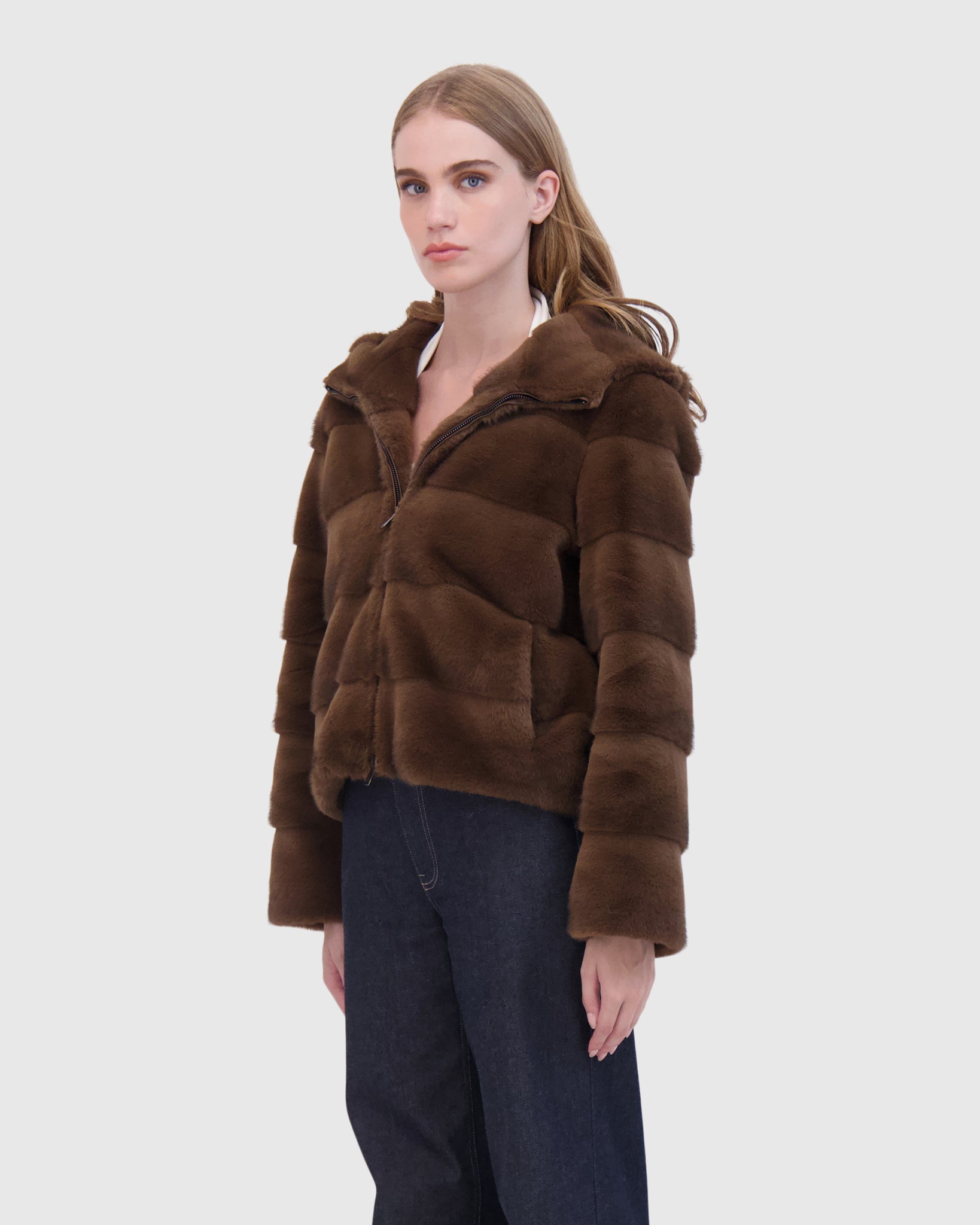 FUR-FREE MINK (FAUX FUR) HOODED JACKET