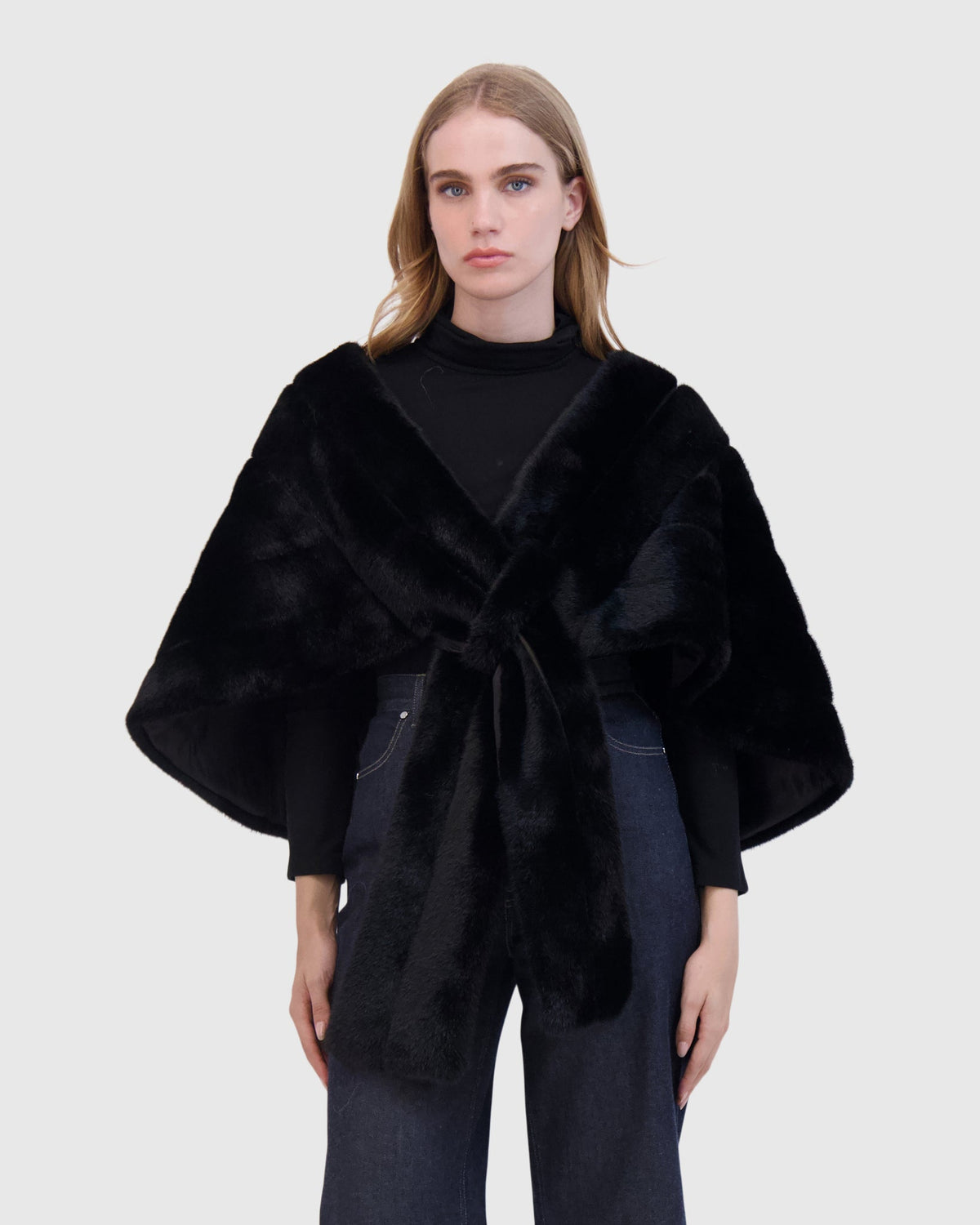 FUR-FREE MINK (FAUX FUR) STOLE - BLACK