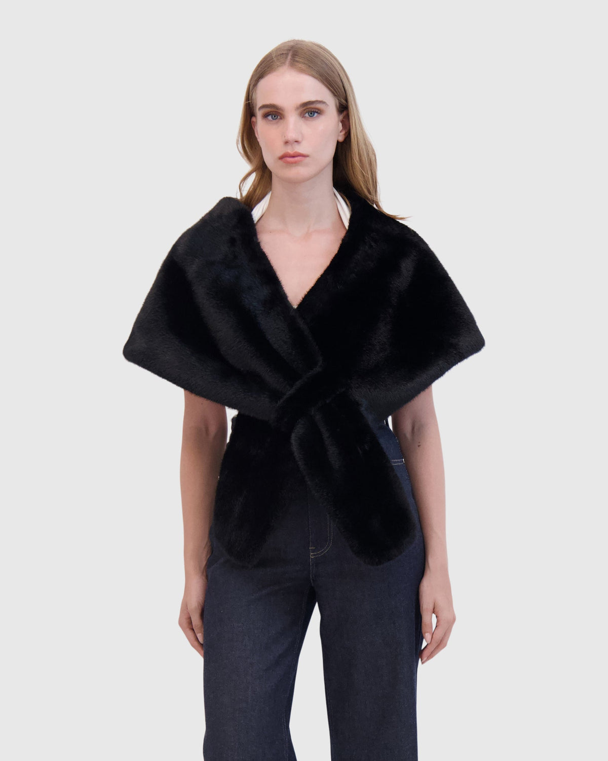 FUR-FREE MINK (FAUX FUR) STOLE - BLACK