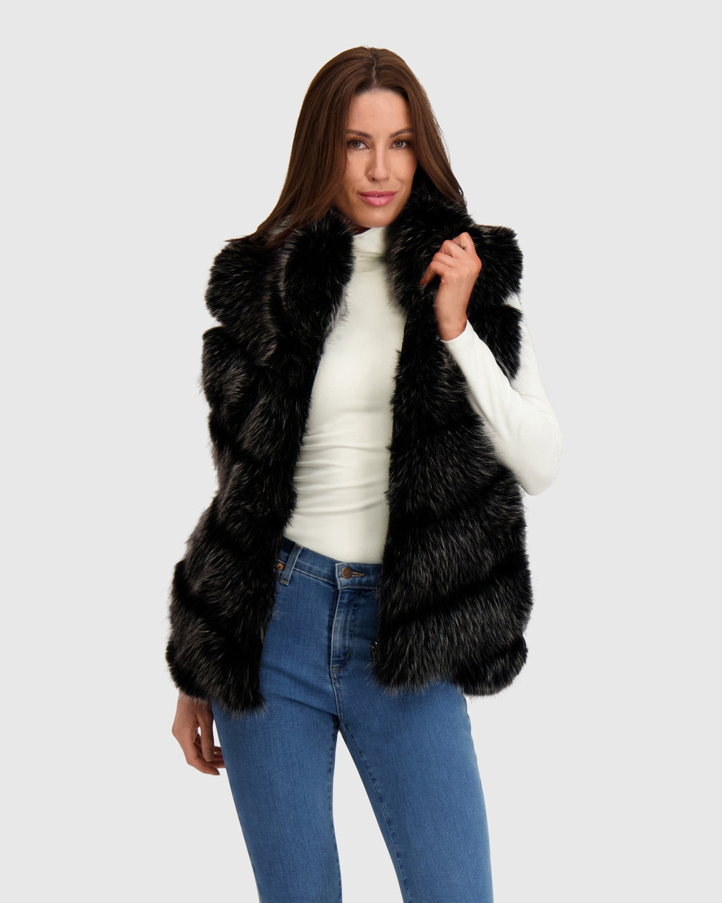 FUR-FREE FOX (FAUX FUR) REVERSIBLE VEST - BLACK/BLACK