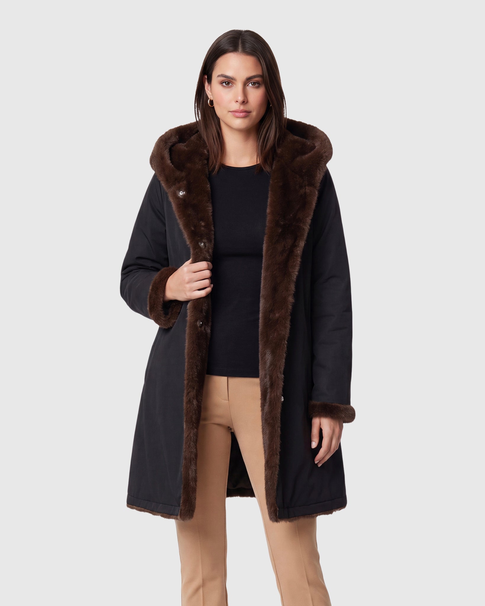 FUR-FREE MINK (FAUX FUR) REVERSIBLE PARKA, REVERSIBLE