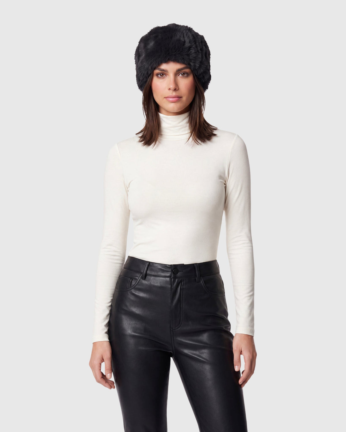 FUR-FREE REX RABBIT (FAUX FUR) KNIT HEADBAND - BLACK