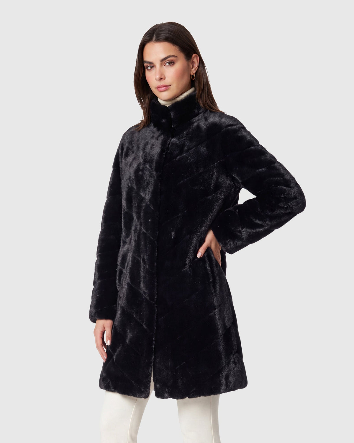 FUR-FREE MINK (FAUX FUR) SHORT COAT - BLACK