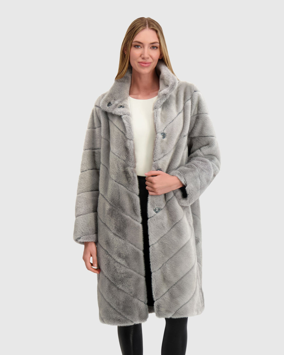 FUR-FREE MINK (FAUX FUR) SHORT COAT - DARK GRAY