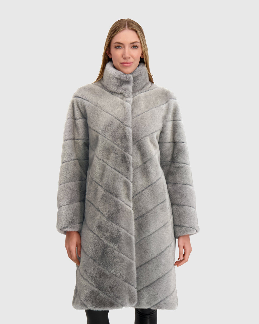 FUR-FREE MINK (FAUX FUR) SHORT COAT - DARK GRAY