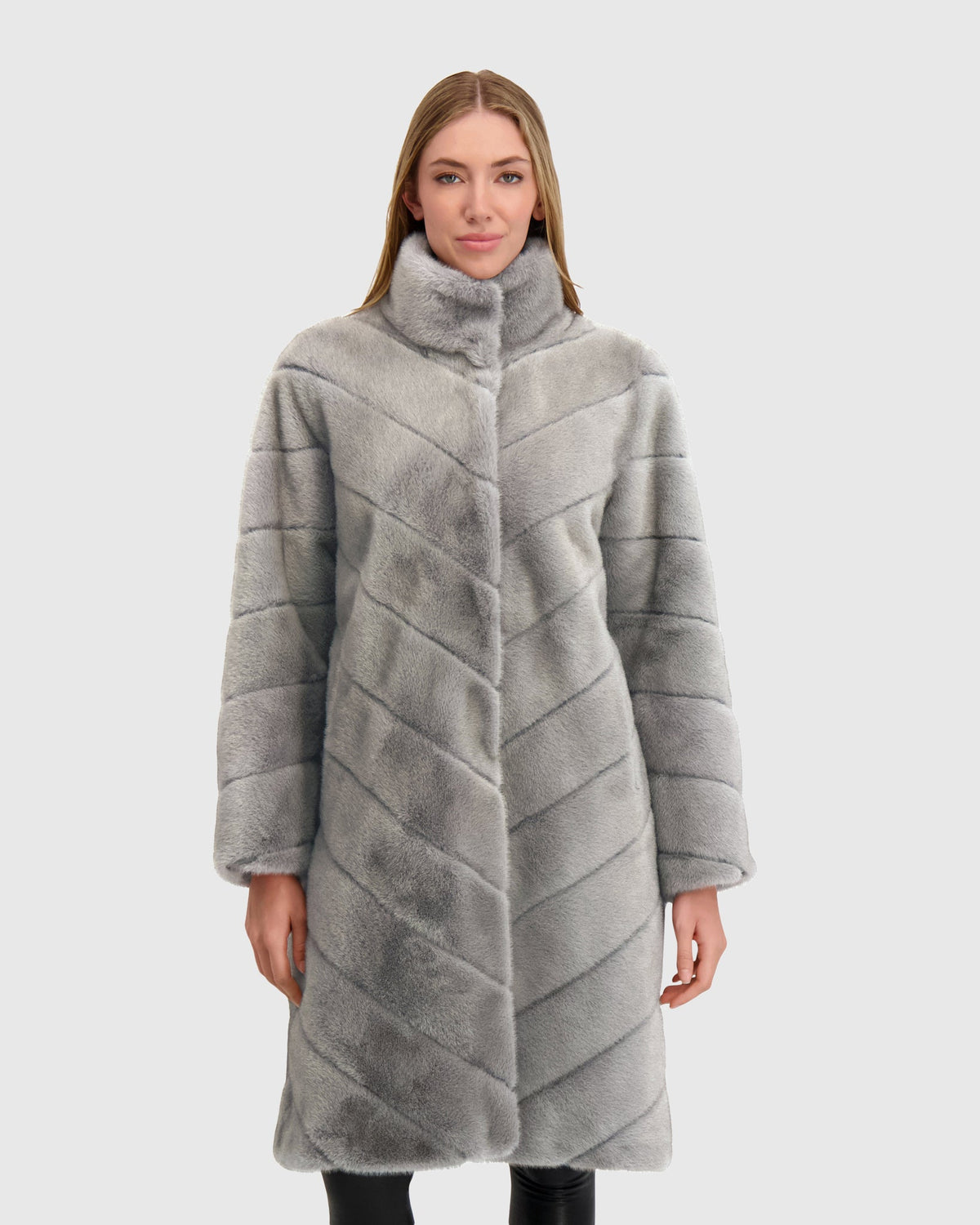 FUR-FREE MINK (FAUX FUR) SHORT COAT - DARK GRAY