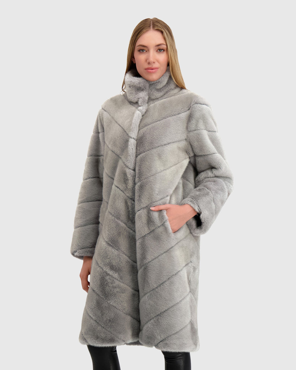 FUR-FREE MINK (FAUX FUR) SHORT COAT - DARK GRAY