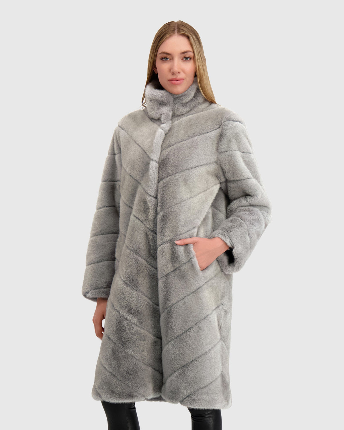 FUR-FREE MINK (FAUX FUR) SHORT COAT - DARK GRAY