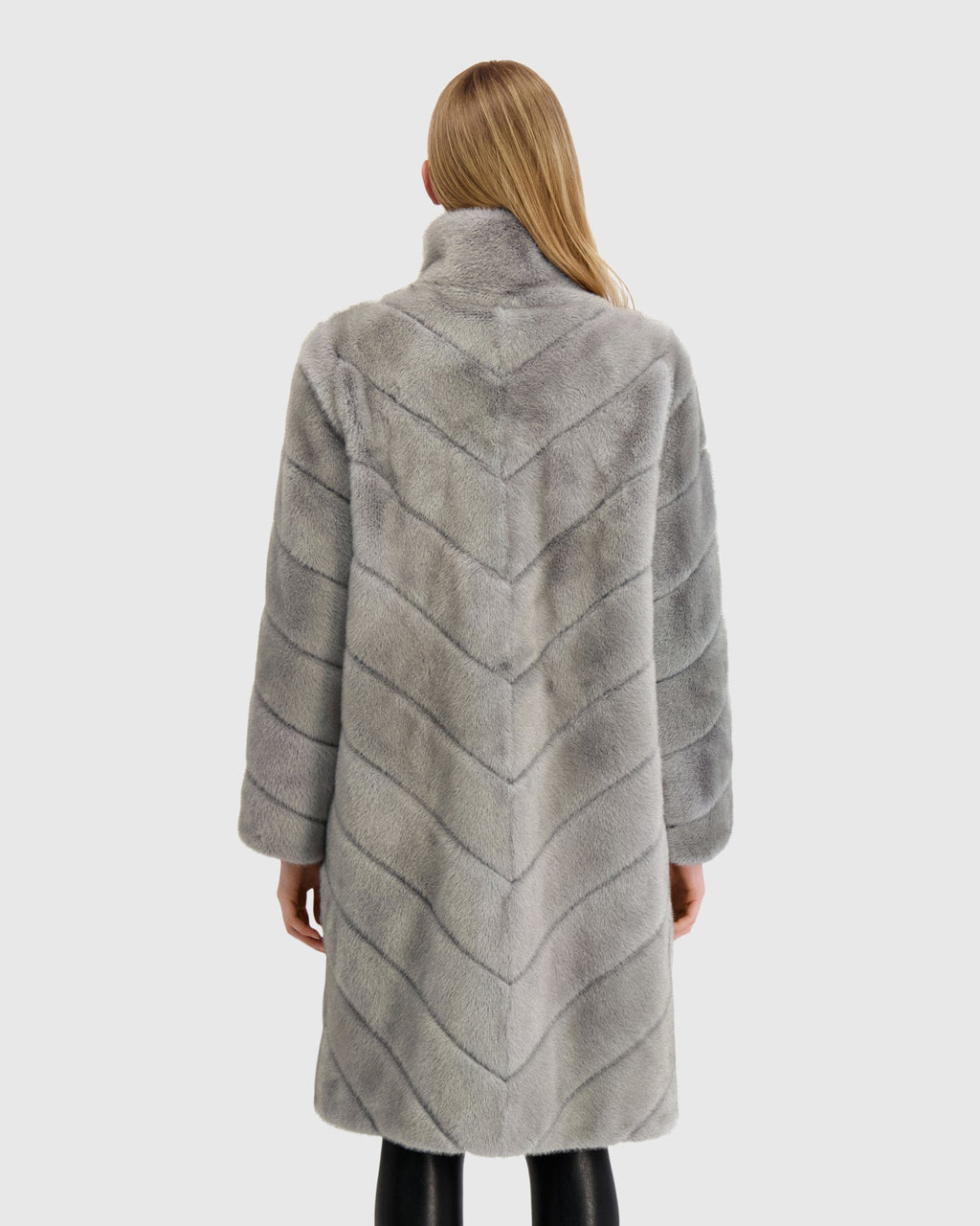 FUR-FREE MINK (FAUX FUR) SHORT COAT - DARK GRAY