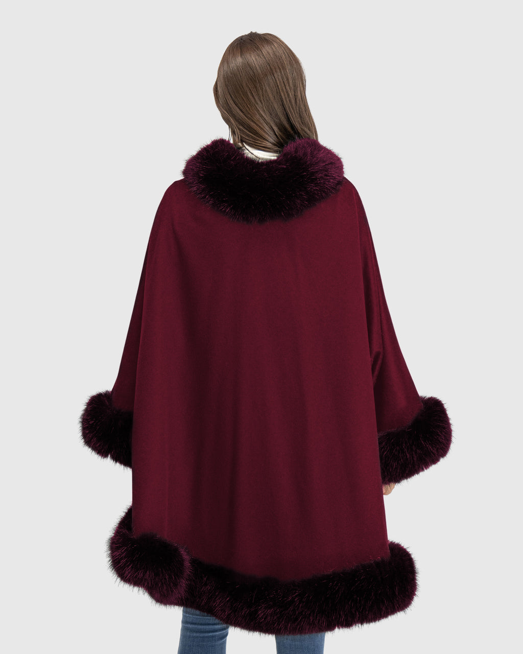 CASHMERE & WOOL BLEND CAPE WITH FUR-FREE FOX (FAUX FUR) TRIM