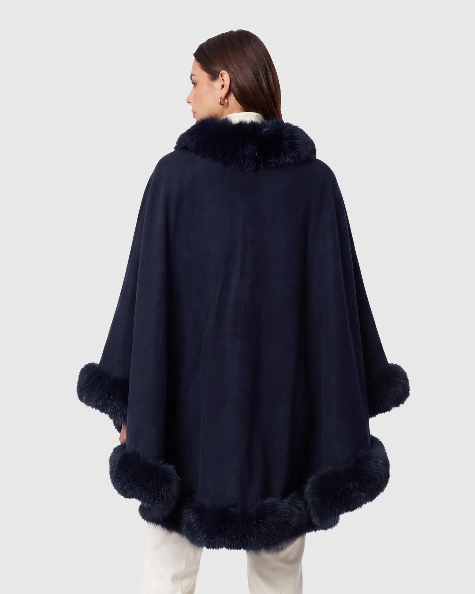 CASHMERE & WOOL BLEND CAPE WITH FUR-FREE FOX (FAUX FUR) TRIM