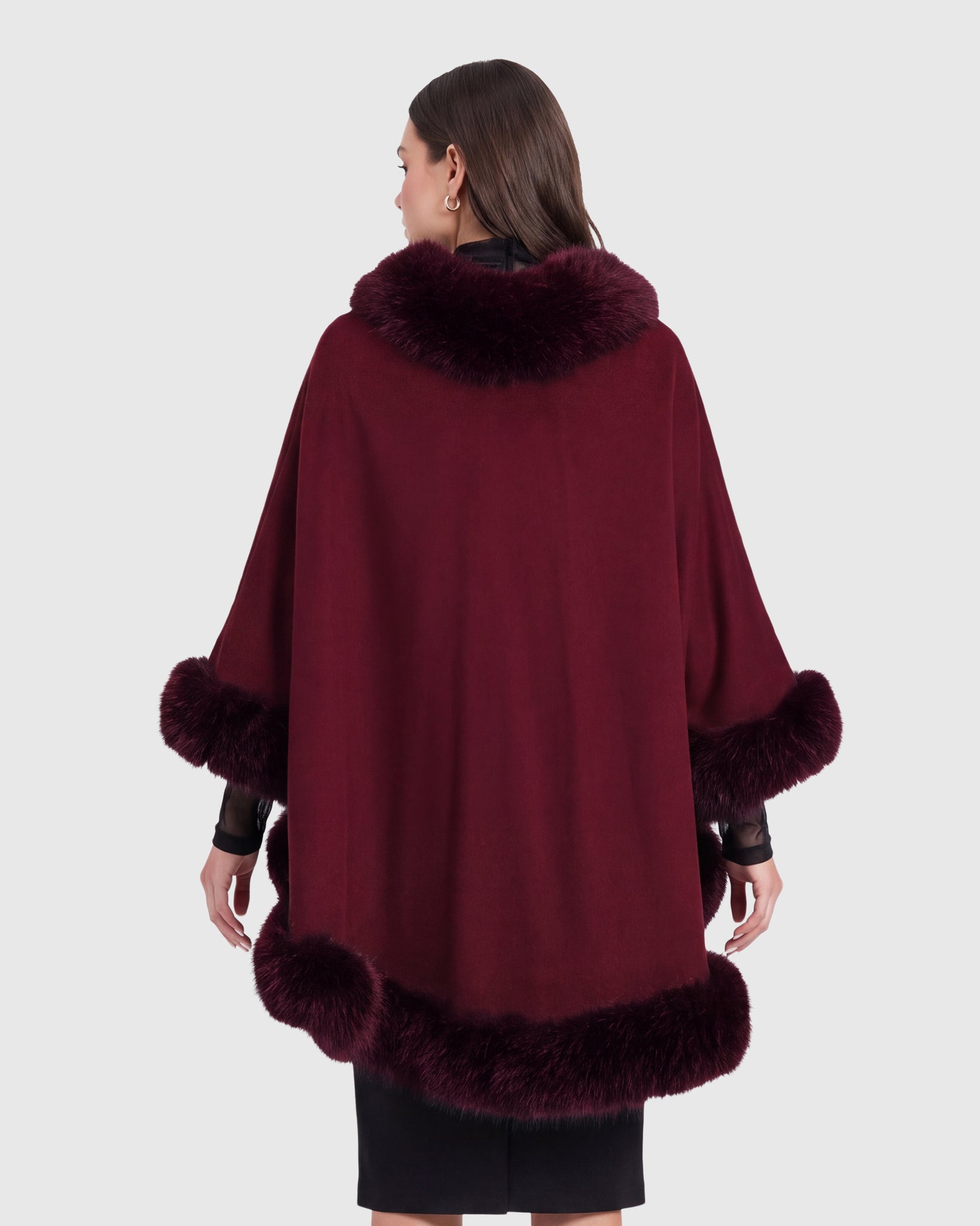 CASHMERE & WOOL BLEND CAPE WITH FUR-FREE FOX (FAUX FUR) TRIM