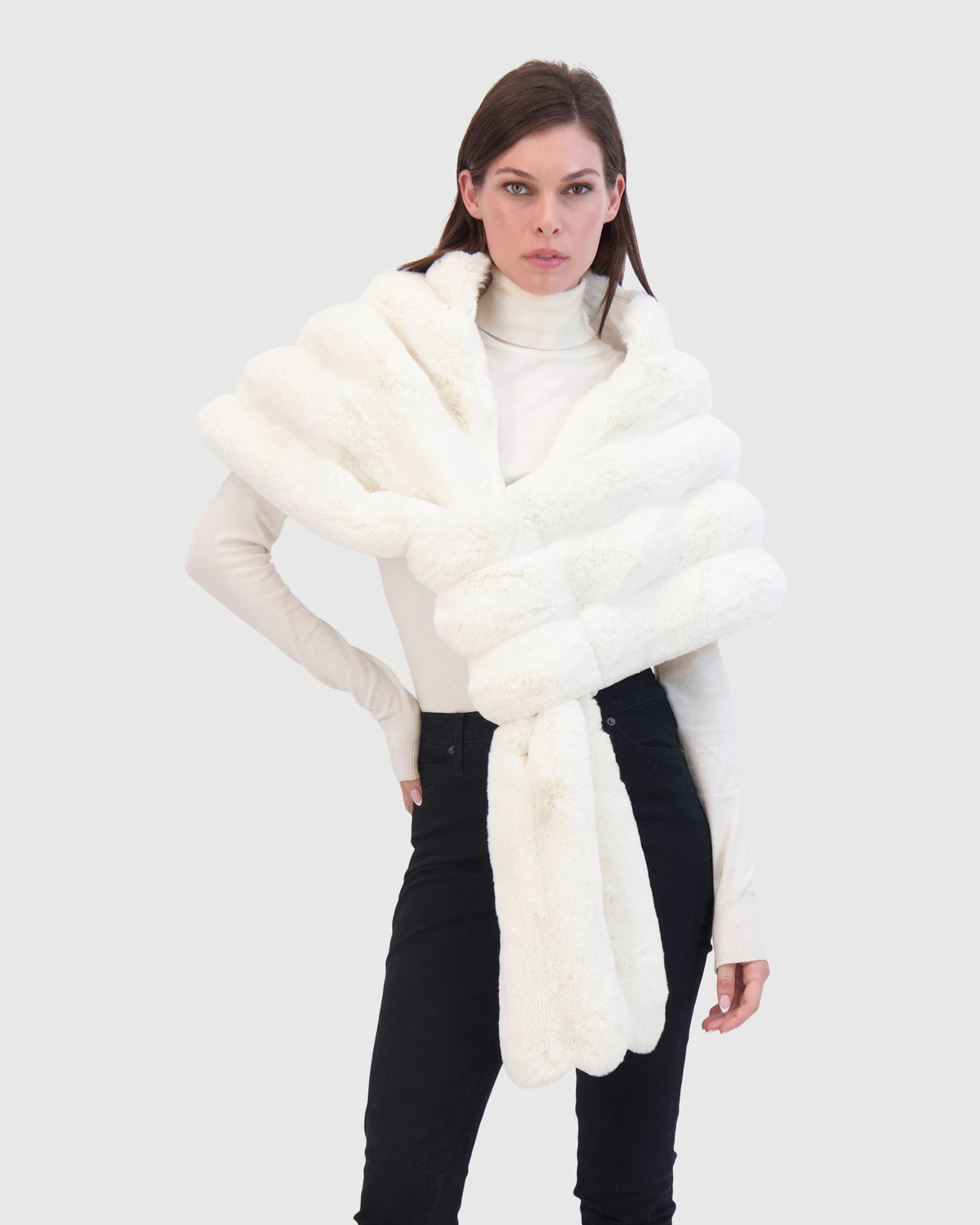 FUR-FREE CHINCHILLA (FAUX FUR) STOLE - WHITE CHINCH