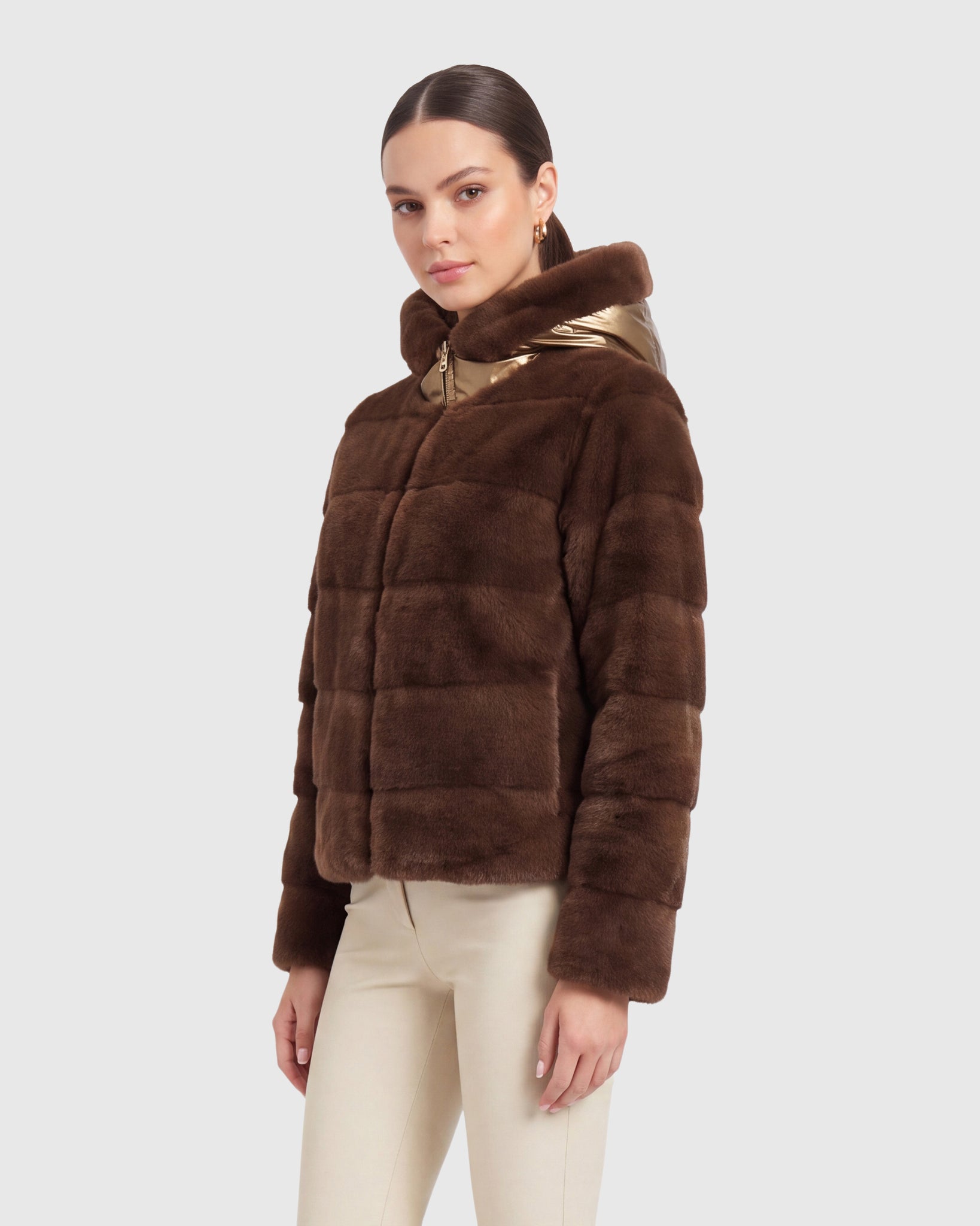 FUR-FREE MINK (FAUX FUR) REVERSIBLE PARKA, REVERSIBLE