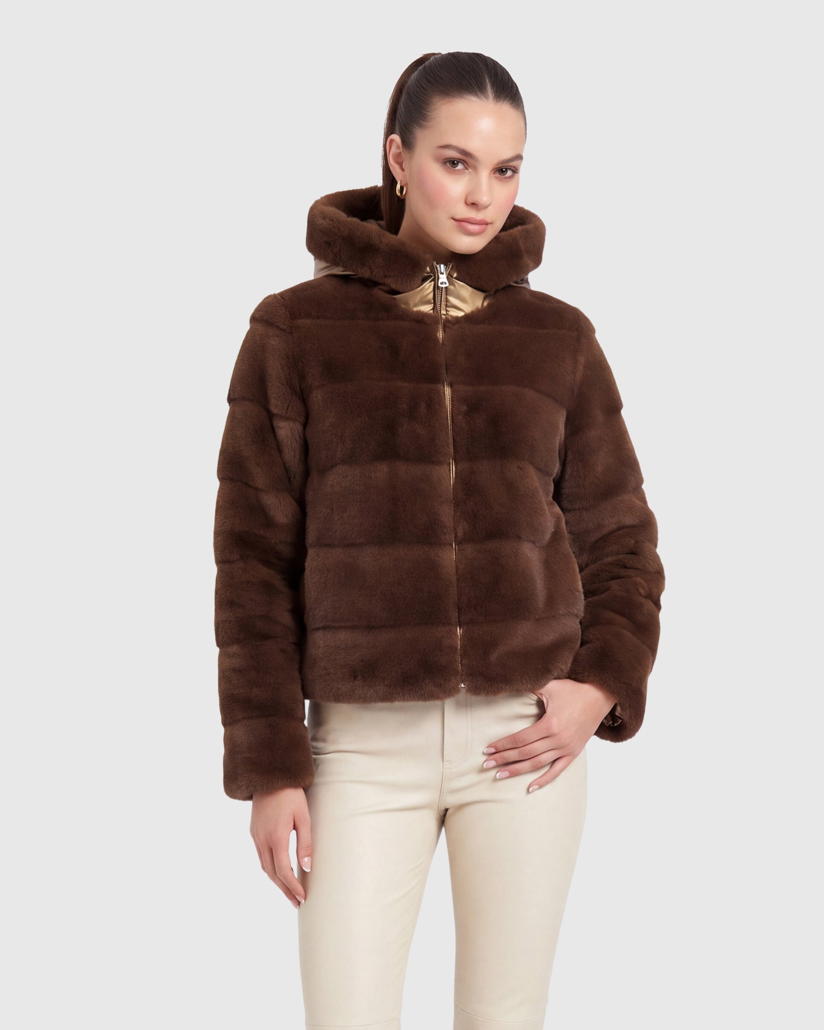 FUR-FREE MINK (FAUX FUR) REVERSIBLE PARKA, REVERSIBLE
