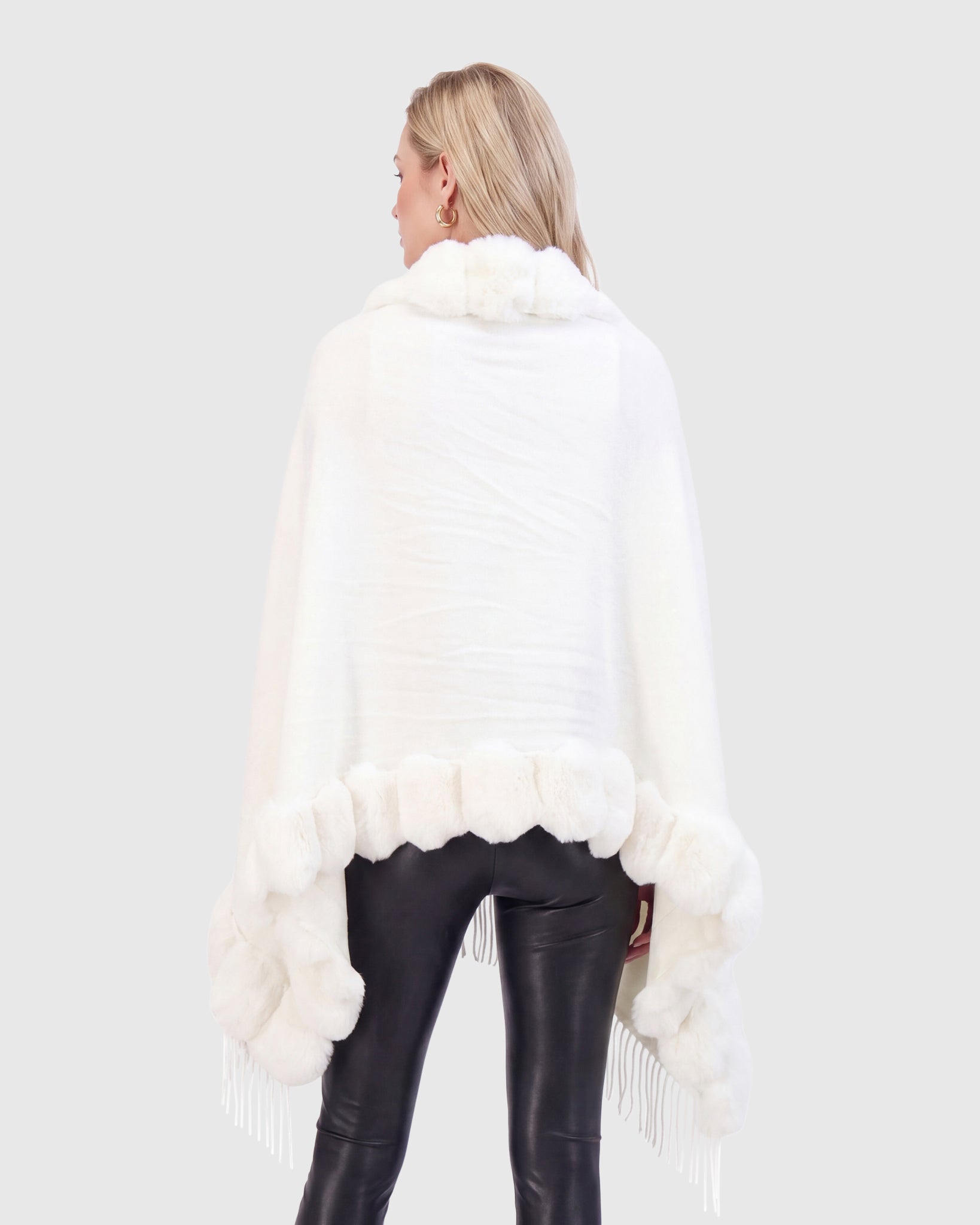 CASHMERE & WOOL BLEND CAPE WITH FUR-FREE CHINCHILLA (FAUX FUR) TRIM)