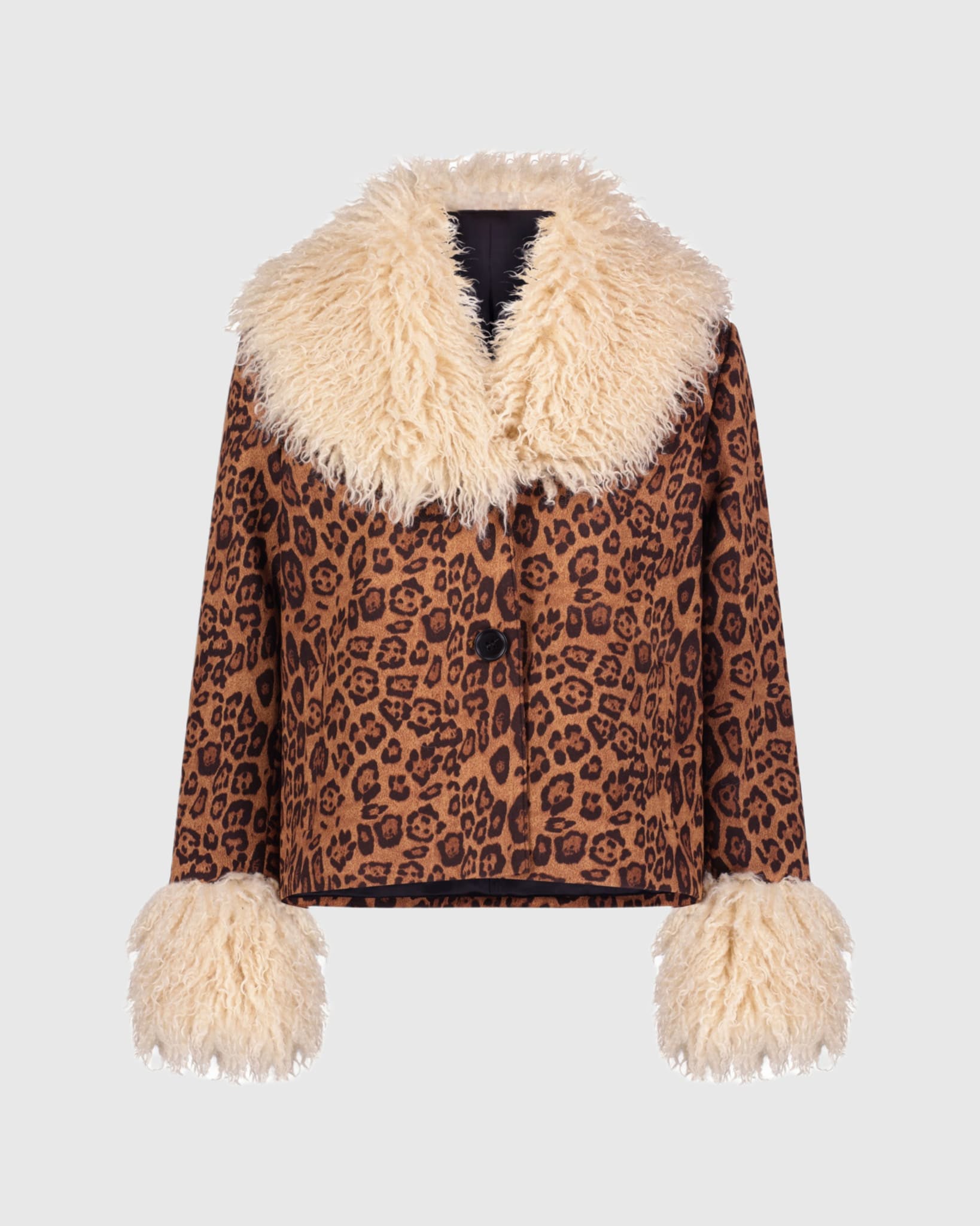 FAUX SUEDE JACKET WITH FUR-FREE MONGOLIAN LAMB (FAUX FUR) COLLAR & CUFFS