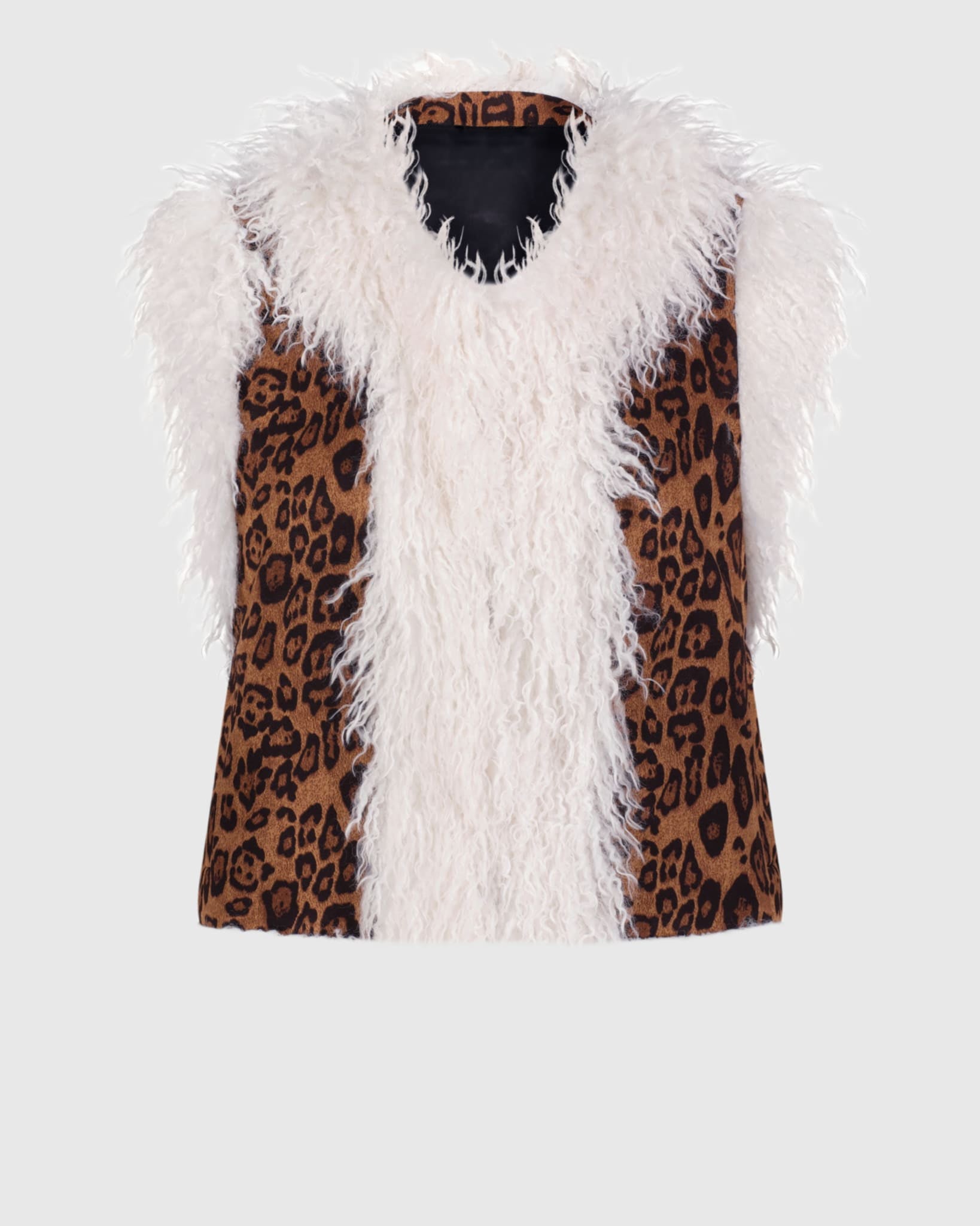 FAUX SUEDE VEST WITH FUR-FREE MONGOLIAN LAMB (FAUX FUR) TRIM