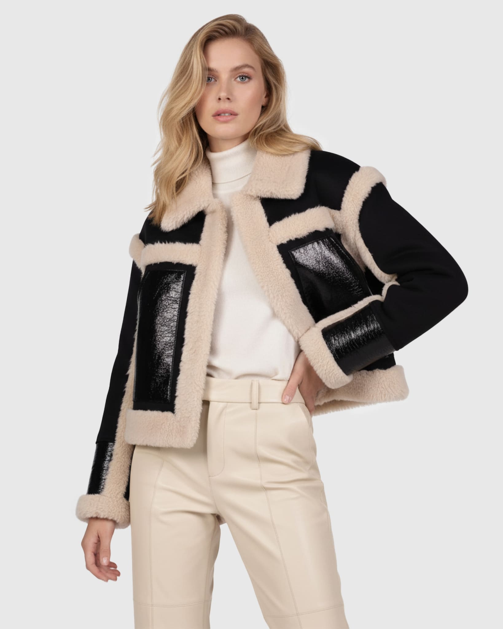 JACKET WITH FUR-FREE SHEARLING (FAUX FUR) TRIM