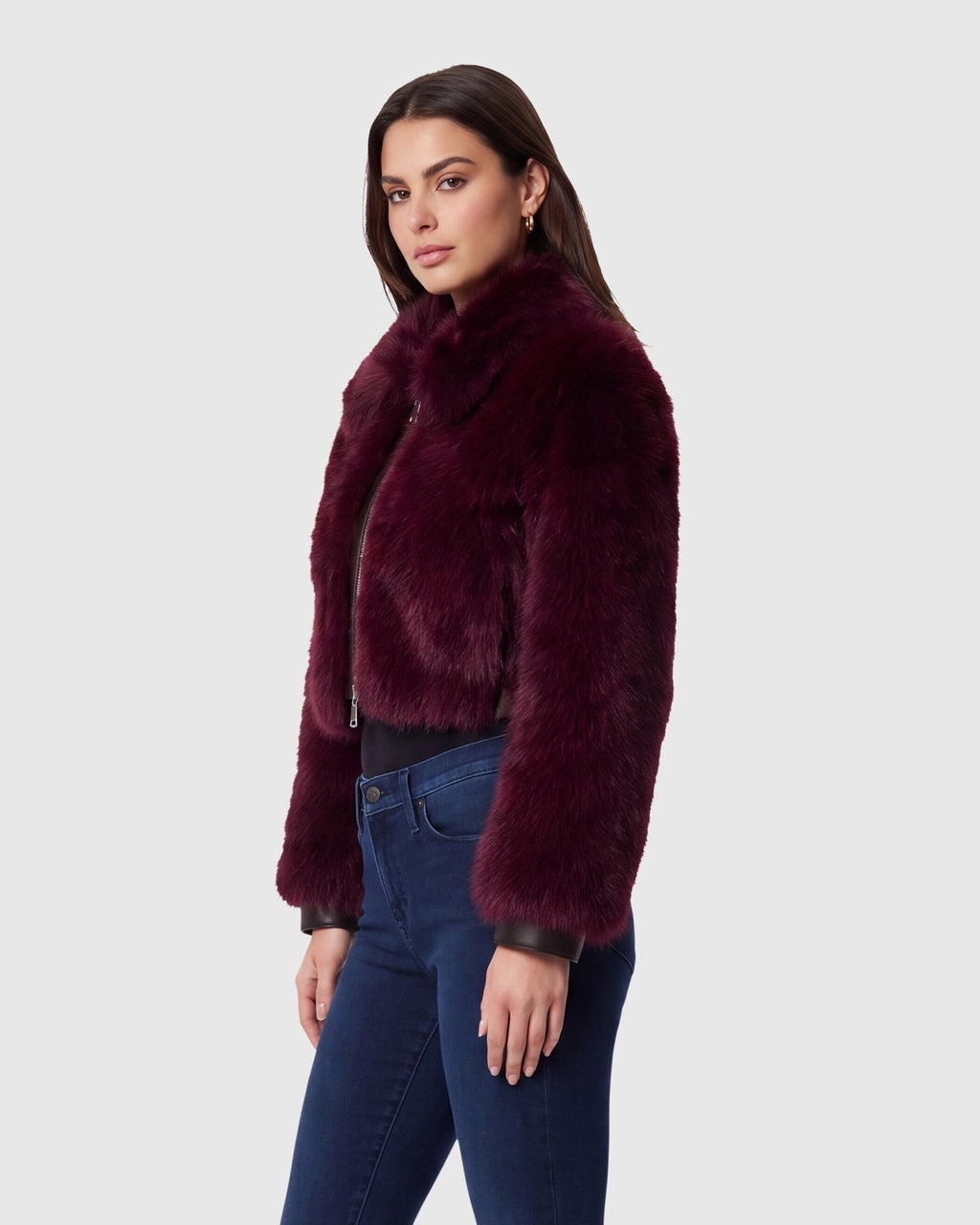FUR-FREE FOX (FAUX FUR) ZIP BOLERO - WINE/BLACK