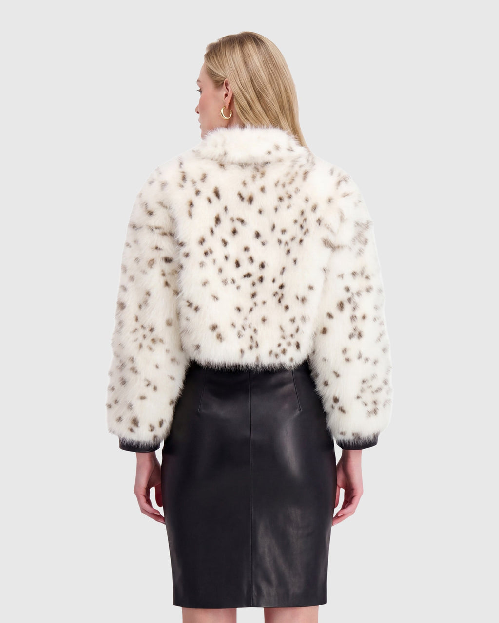 FUR-FREE FOX (FAUX FUR) ZIP BOLERO - WHITE/BLACK SPOTTED