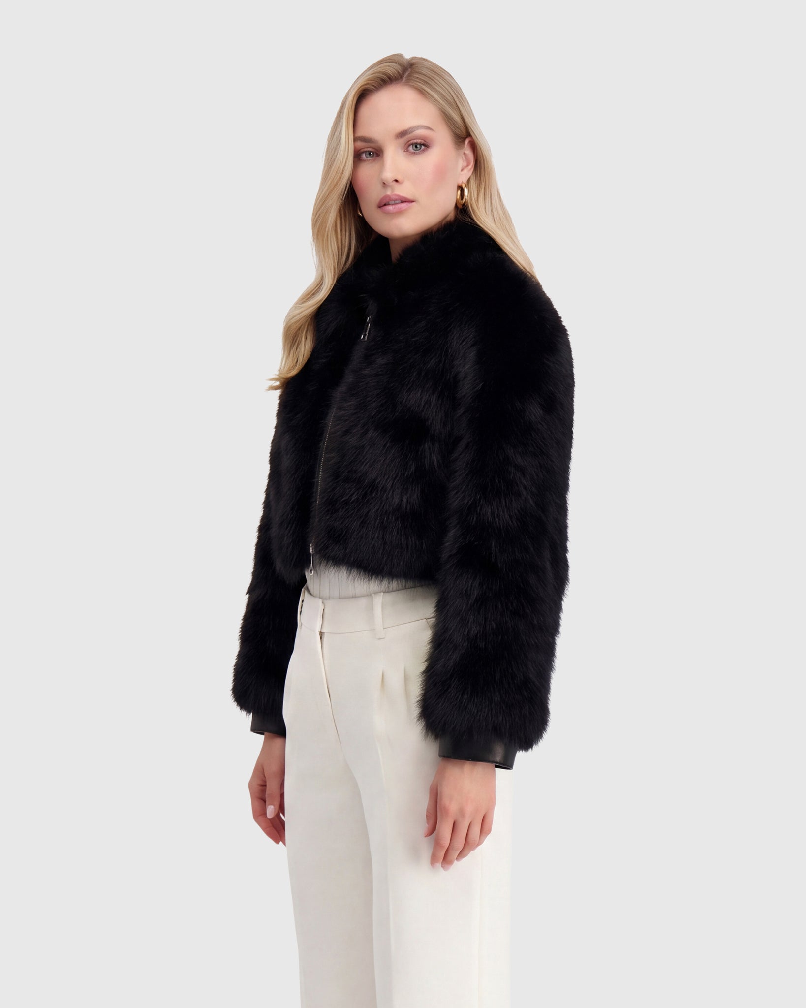 FUR-FREE FOX (FAUX FUR) ZIP BOLERO