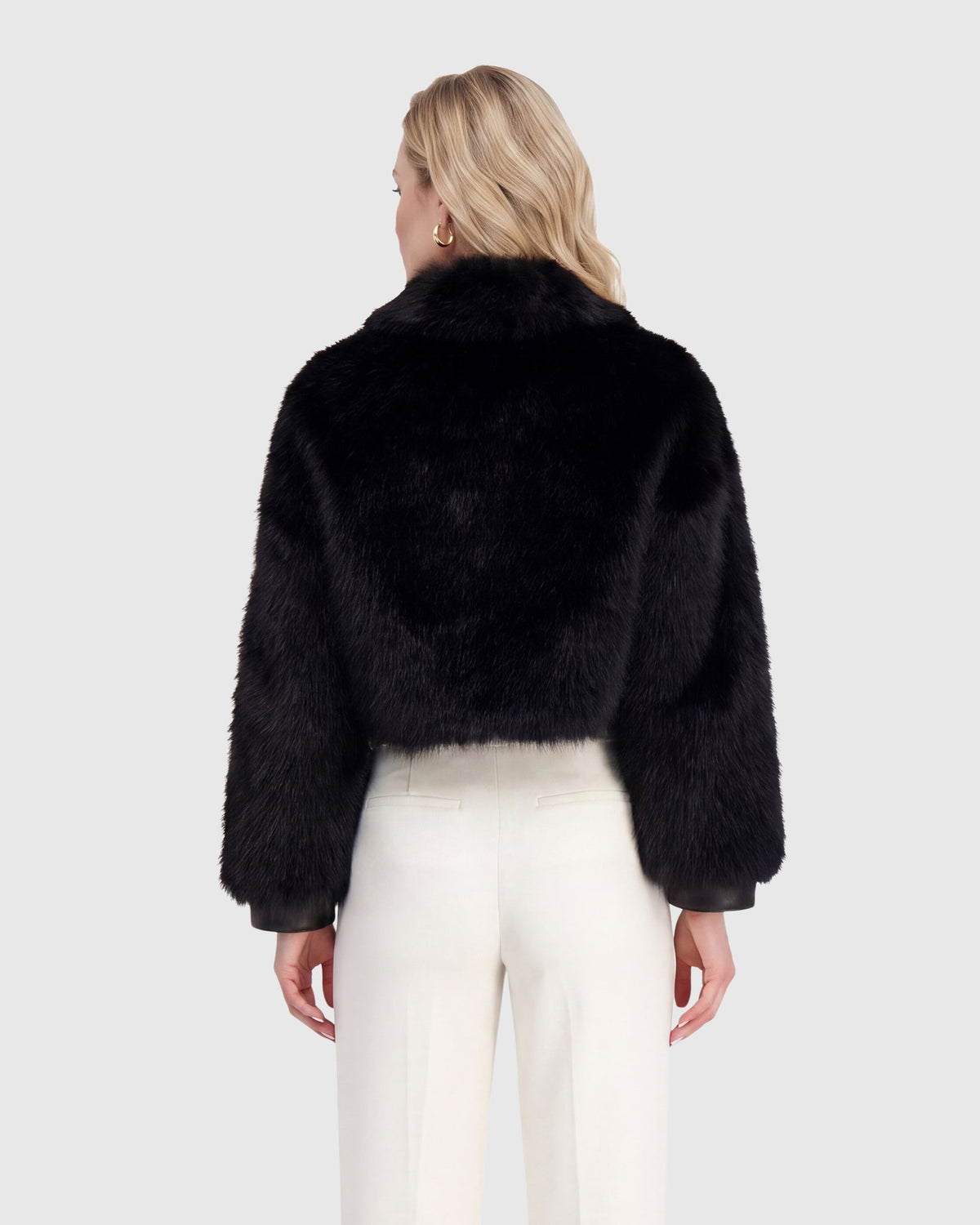 FUR-FREE FOX (FAUX FUR) ZIP BOLERO - BLACK/BLACK