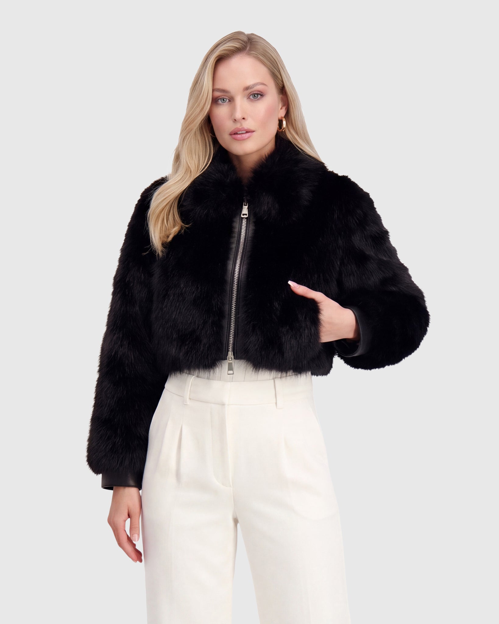 FUR-FREE FOX (FAUX FUR) ZIP BOLERO