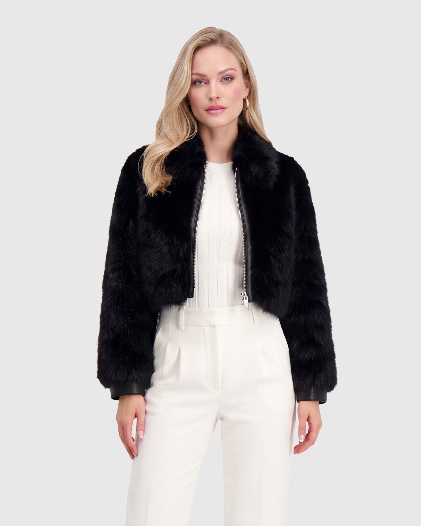 FUR-FREE FOX (FAUX FUR) ZIP BOLERO