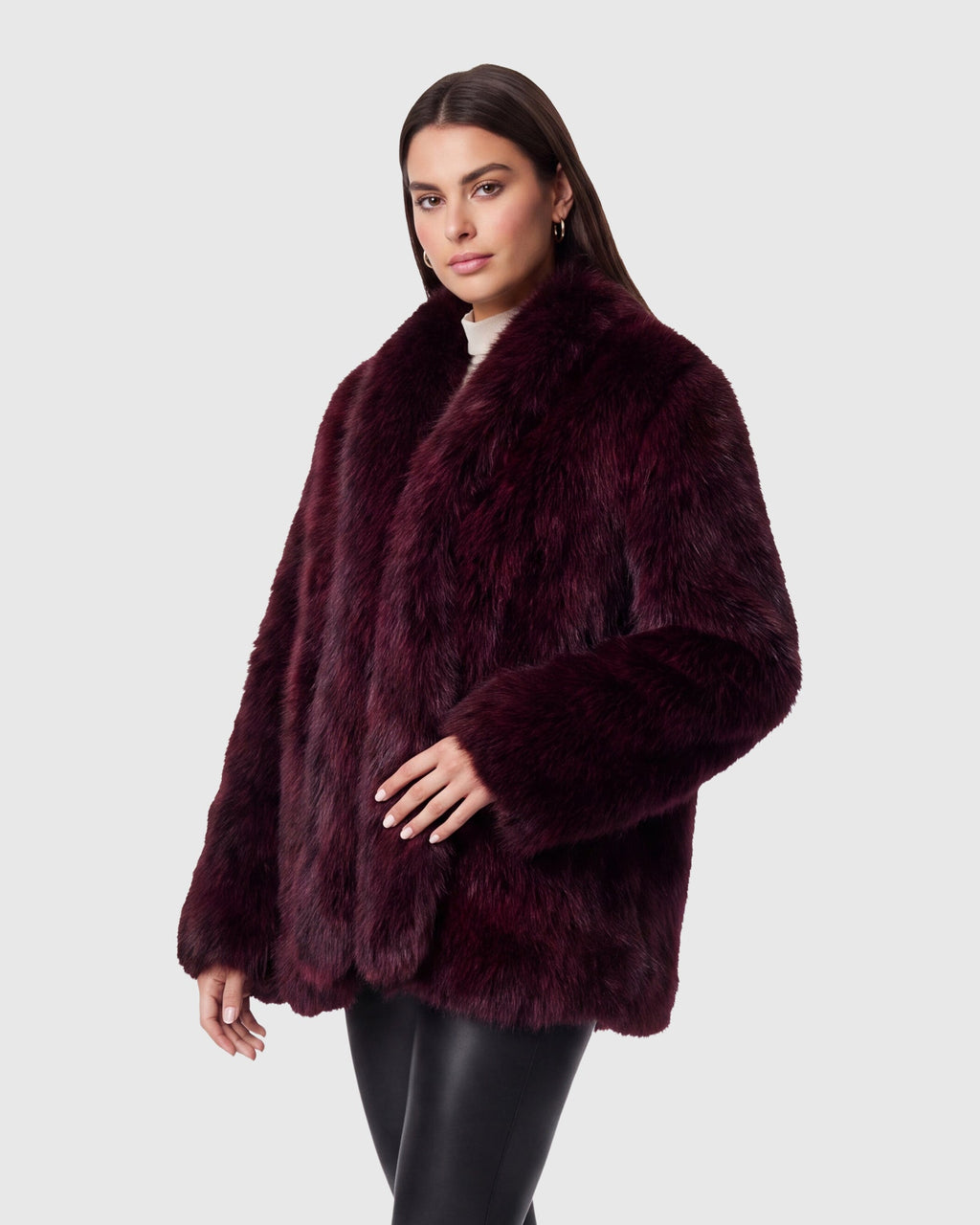 FUR-FREE FOX (FAUX FUR) JACKET - WINE MULTI