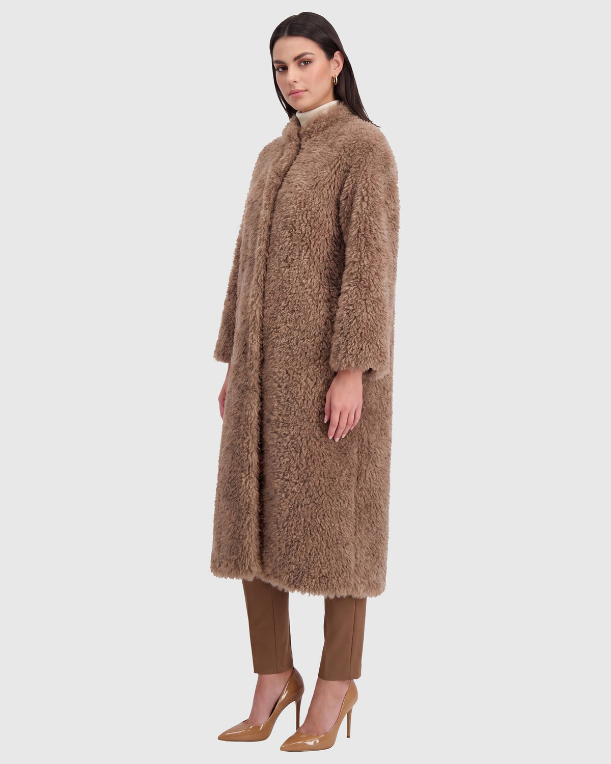 FUR-FREE CASHMERE GOAT (FAUX FUR) COAT - TAUPE
