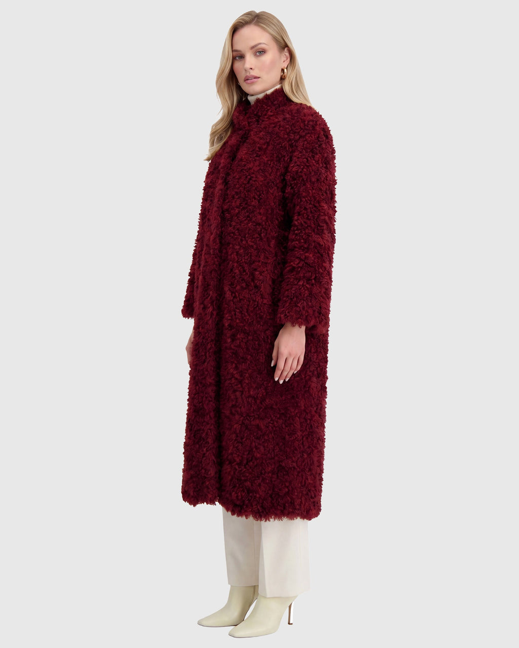 FUR-FREE LAMB (FAUX FUR) COAT - BURGUNDY
