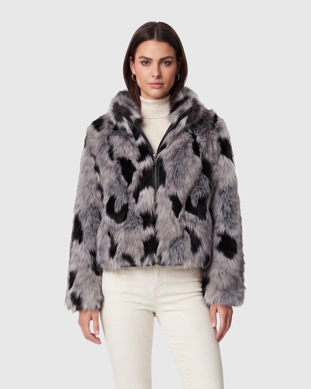 FUR-FREE FOX (FAUX FUR) JACKET - BLACK/GRAY