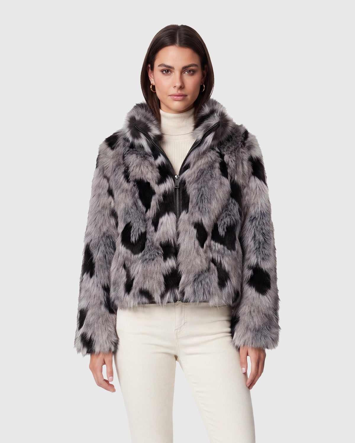 FUR-FREE FOX (FAUX FUR) JACKET - BLACK/GRAY