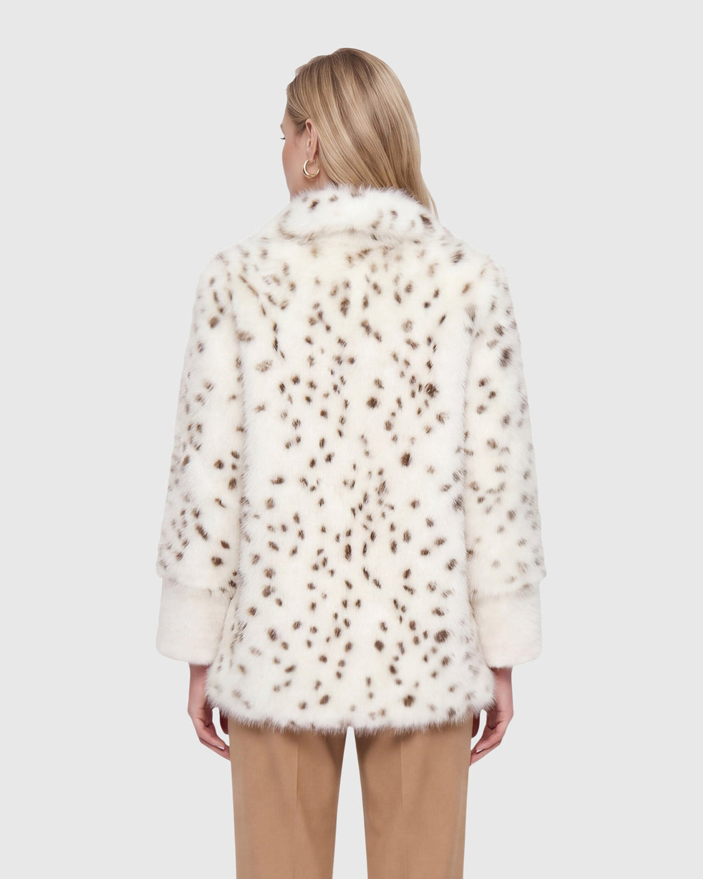 FUR-FREE FOX AND MINK (FAUX FUR) JACKET - WHITE/BLACK SPOTTED