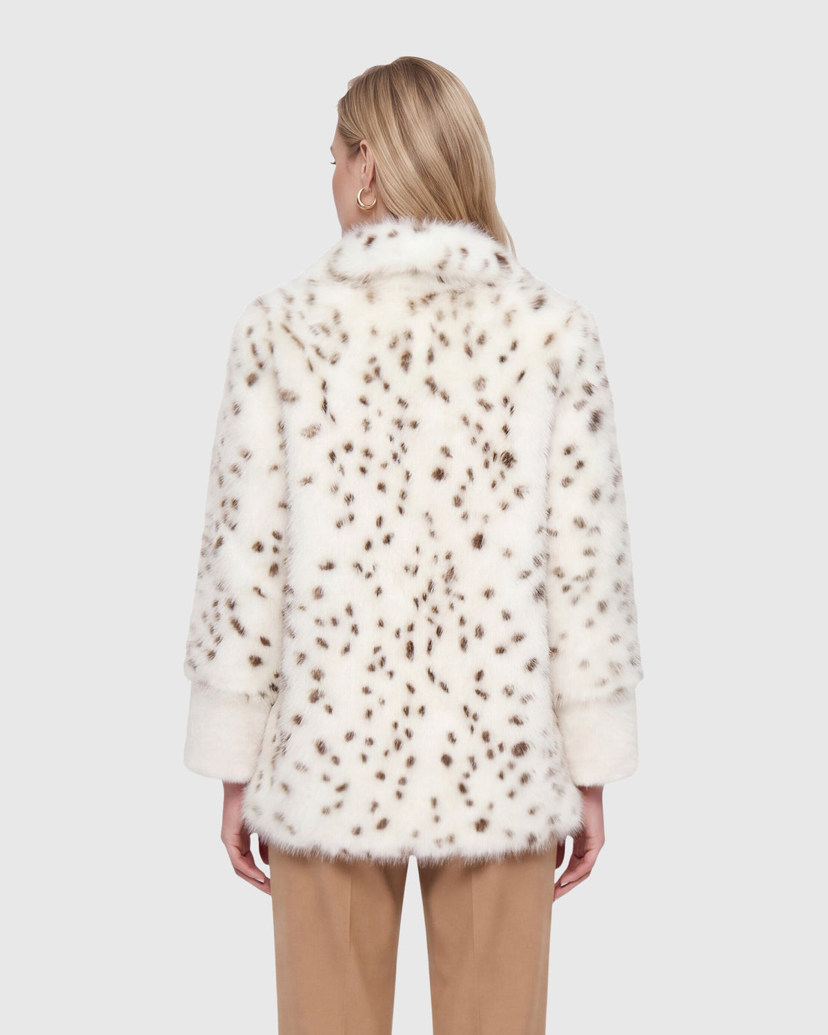 FUR-FREE FOX AND MINK (FAUX FUR) JACKET - WHITE/BLACK SPOTTED