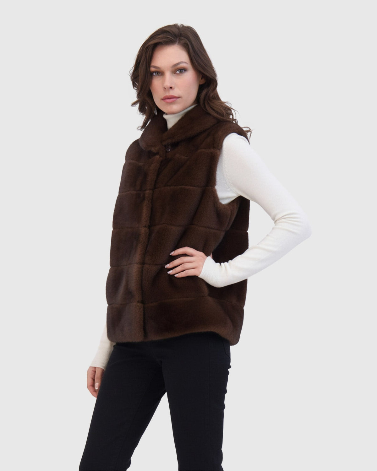 FUR-FREE MINK (FAUX FUR) VEST - BROWN