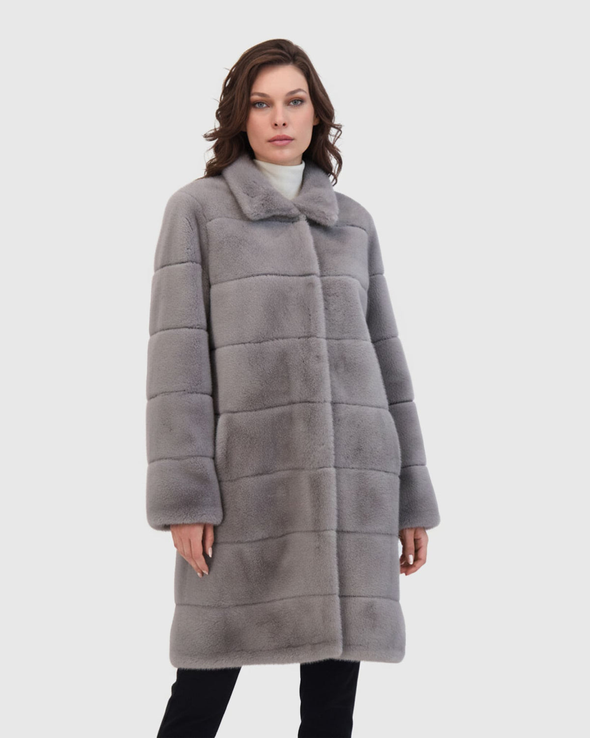 FUR-FREE MINK (FAUX FUR) REVERSIBLE SHORT COAT - DARK GRAY/BLACK