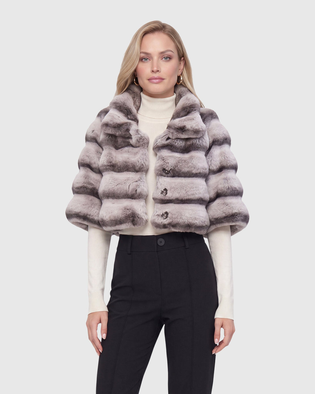 FUR-FREE CHINCHILLA (FAUX FUR) BOLERO - GRAY CHINCH