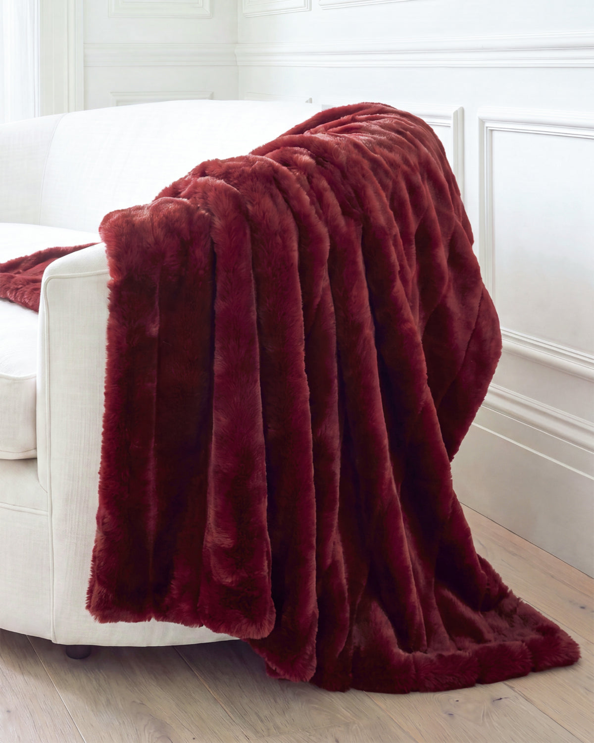 FUR-FREE REX RABBIT (FAUX FUR) THROW - BURGUNDY