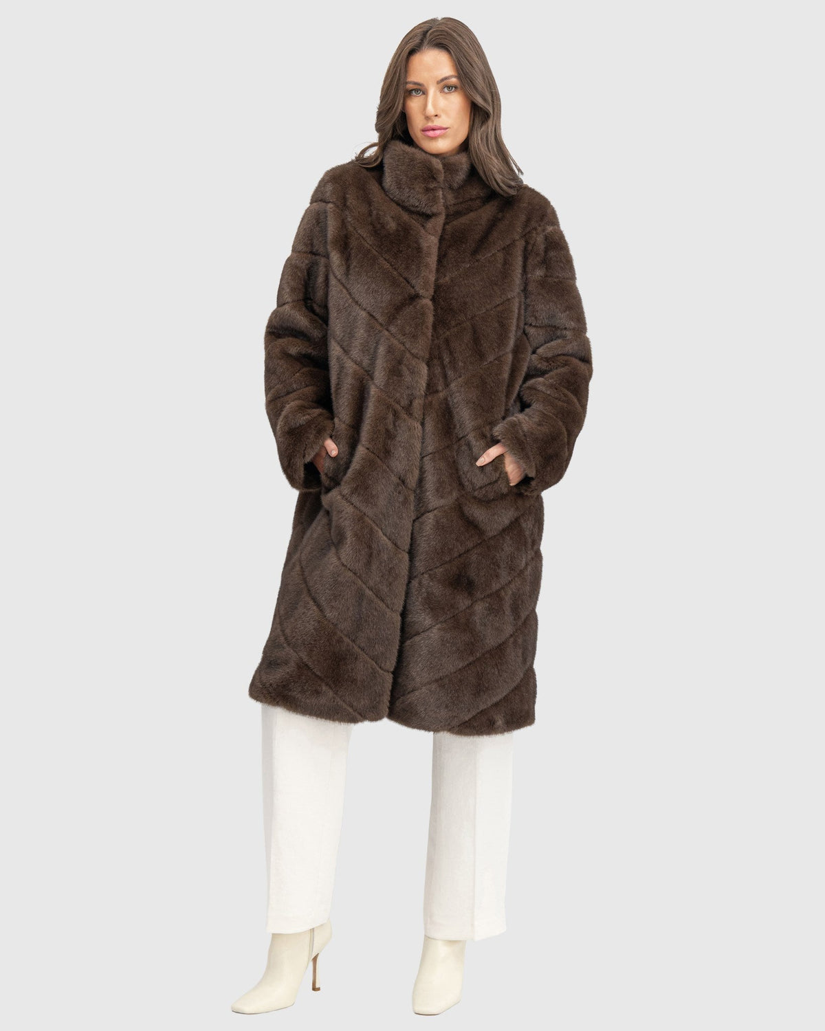 FUR-FREE MINK (FAUX FUR) SHORT COAT - BROWN
